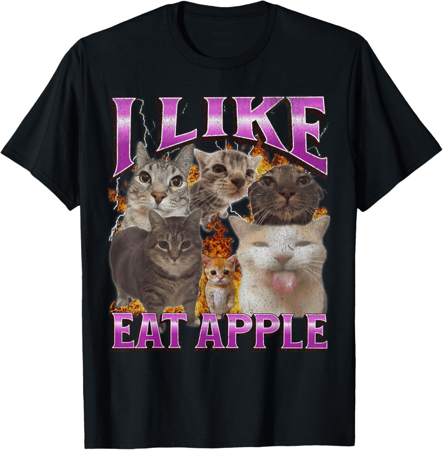 I Like Eat Apple Funny Cat Meme Bootleg Graphic T-Shirt