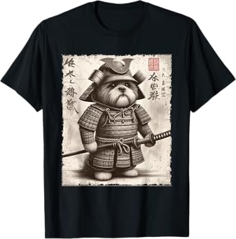 Funny Shih Tzu Dog Samurai T-Shirt for Men Women Kids