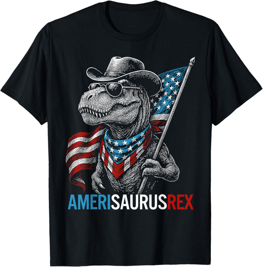 Patriotic T Rex Dinosaur USA American Flag 4th of July T-Shirt