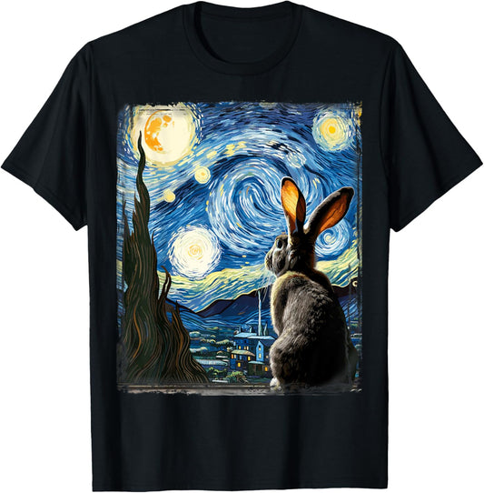 Artistic Rabbit Shirt Van Gogh Style Starry Night Rabbit T-Shirt