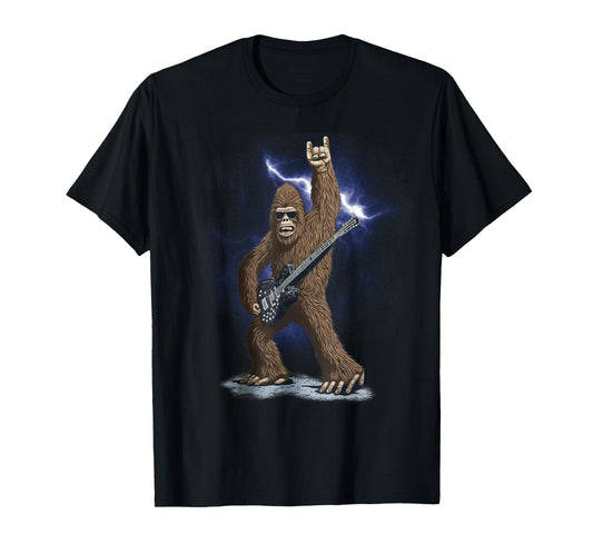 Rock And Roll Bigfoot Sasquatch Playing on guitar Sunglasses T-Shirt