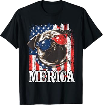 Merica - USA Flag Patriotic Pug Dog Owner Puppy Pet Trainer T-Shirt