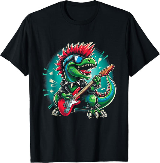 Cute Punk Dinosaur Rock n Roll Goth Dino Guitarist Rock Band T-Shirt