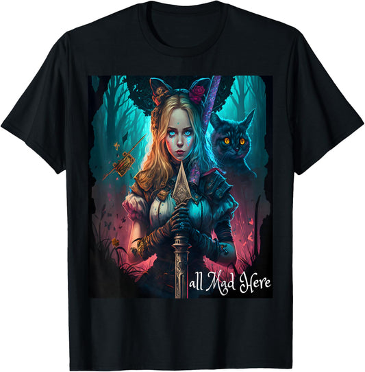 Alice in Wonderland Rabbit All Mad Here Mom Boys Girls Men T-Shirt