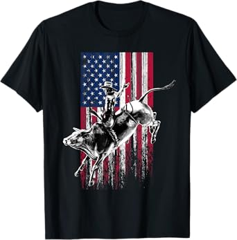 Rodeo Bull Rider Patriotic American Flag T-Shirt for Cowboys T-Shirt