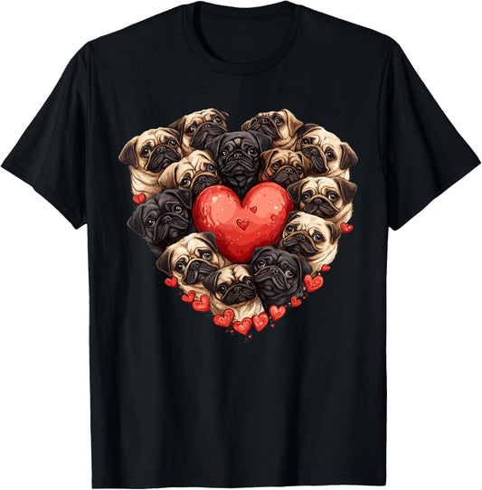 Pug Heart-shaped Cute Pug Men Women Kids Dog Lover T-Shirt
