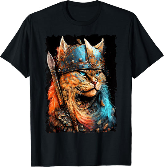 Cat Viking Wearing Uniform Painting Portrait Cat Viking T-Shirt