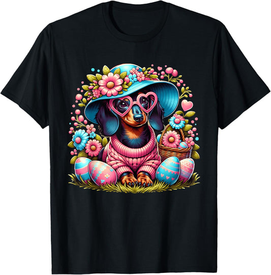 Dachshund Weiner Dog Floral Eggs Easter Day Dog Lover T-Shirt