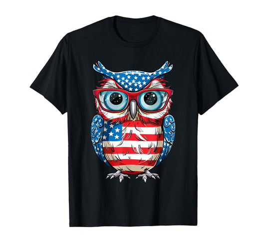 Owl American Flag 4th of July Day Animal Owl Gifts for Women T-Shirt