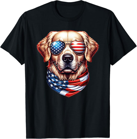 Golden Retriever 4th Of July Merica USA Flag For Dog Lover T-Shirt