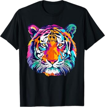 tigerco. Colorful Tiger Graphic Unisex T-Shirt, Black, Small, Short Sleeve, Classic Fit