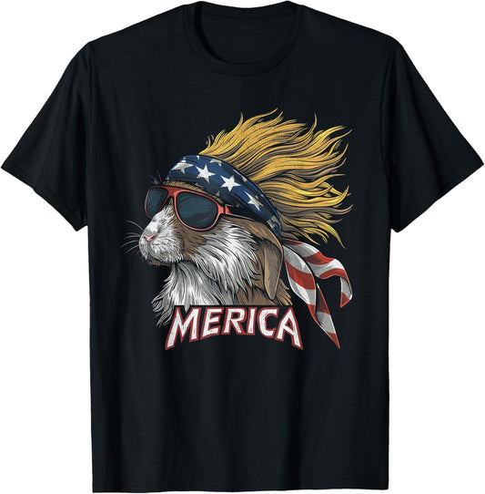 Rabbit Bunny -Patriotic USA 4th of July American Flag Mullet T-Shirt