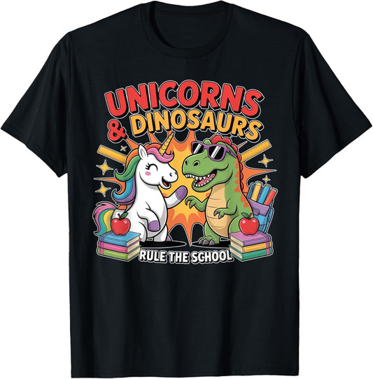 Unicorns and Dinosaurs Funny Back to School For Siblings T-Shirt