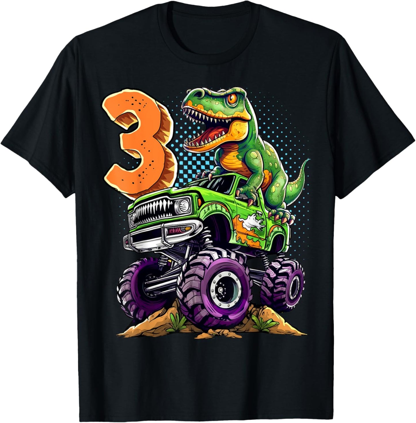 Monster Truck Dinosaur T-Rex 3rd Birthday Boy 3 Year Old T-Shirt