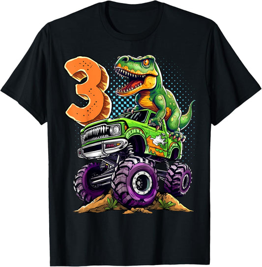Monster Truck Dinosaur T-Rex 3rd Birthday Boy 3 Year Old T-Shirt