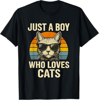 Vintage Just A Boy Who Loves Cats Boy Kid Cat Lover For Boys T-Shirt