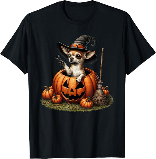 Funny Chihuahua Witch Pumpkin Halloween Mens Womens Kids T-Shirt