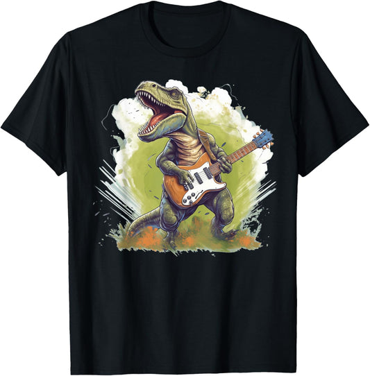 Funny T Rex Dinosaurs with cool electric Guitar T-Shirt