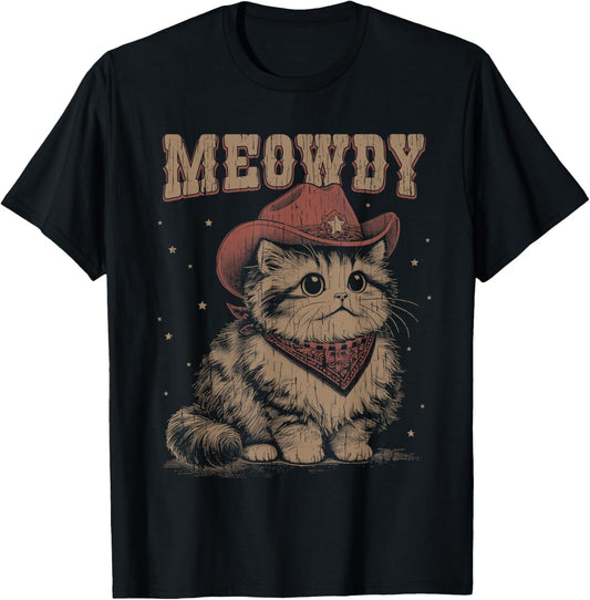Meowdy Cat Western Cute Cowgirl Vintage Graphic T-Shirt