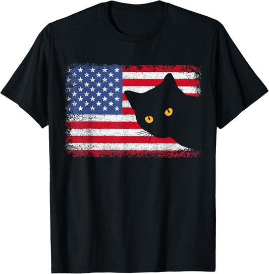 USA Patriotic American Flag For Men Women Kids Boys Girl Cat T-Shirt