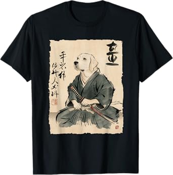Golden Retriever Samurai Japanese Ink Art for Men Women T-Shirt