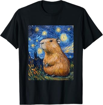 Capybara - Van Gogh Style - Starry Night - Funny Graphic T-Shirt