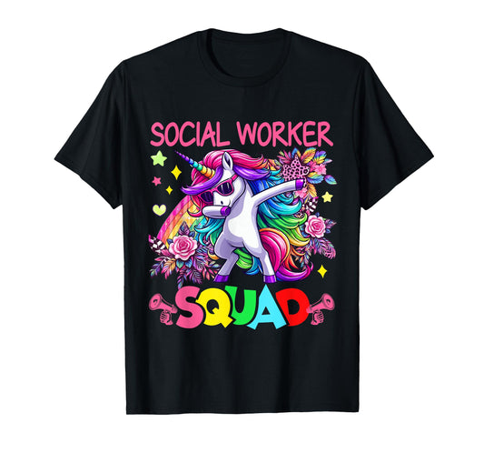 Social Worker Squad Dabbing Unicorn Sunglasses Colorful T-Shirt