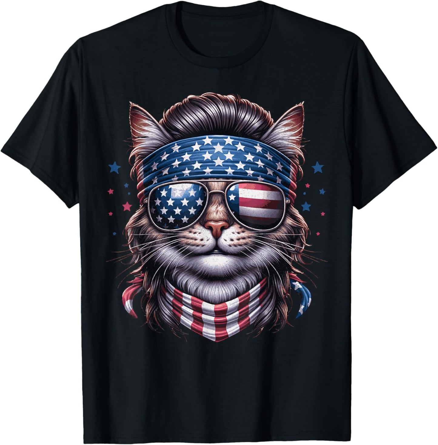 Cat American Flag Patriotic Funny Mullet Cat 4th Of July T-Shirt