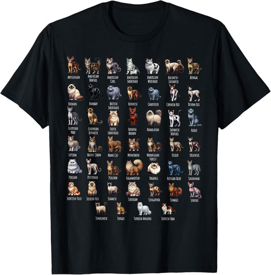 Cat Breeds for Cat Lovers T-Shirt