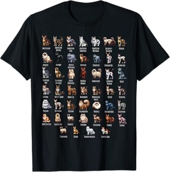 Cat Breeds for Cat Lovers T-Shirt for Men Women Kids