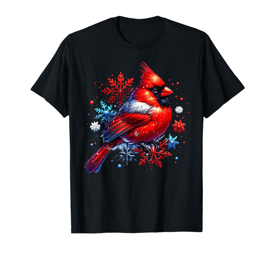 Red Cardinal Floral Snowflakes Winter Christmas Bird Lover T-Shirt