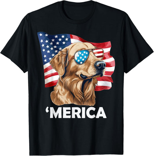 Golden Retriever American Flag T-Shirt 4th Of July Retriever T-Shirt