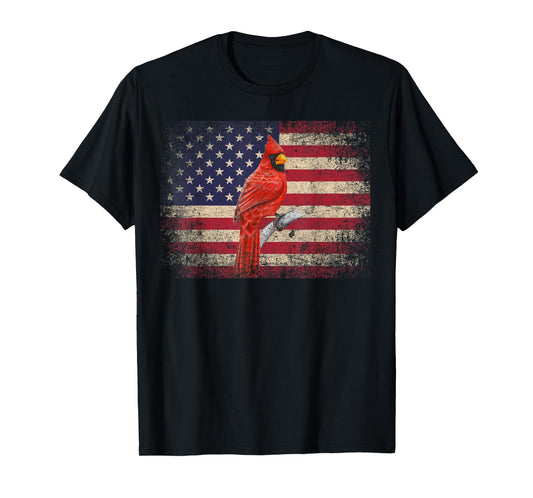 Cardinal Bird 4th of July Christmas Gift American Flag USA T-Shirt