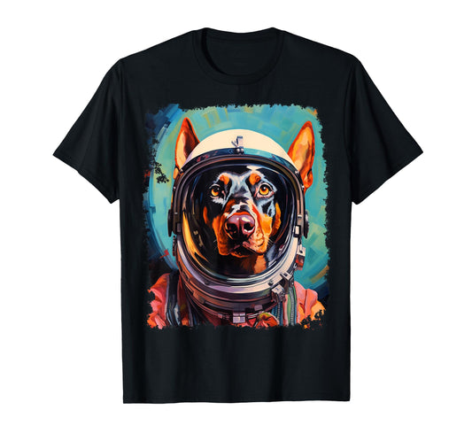 Pop Art Dog Doberman Space Astronaut T-Shirt