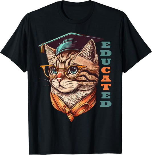 Educated Cat in Graduation Cap Funny Graduation Decorations T-Shirt