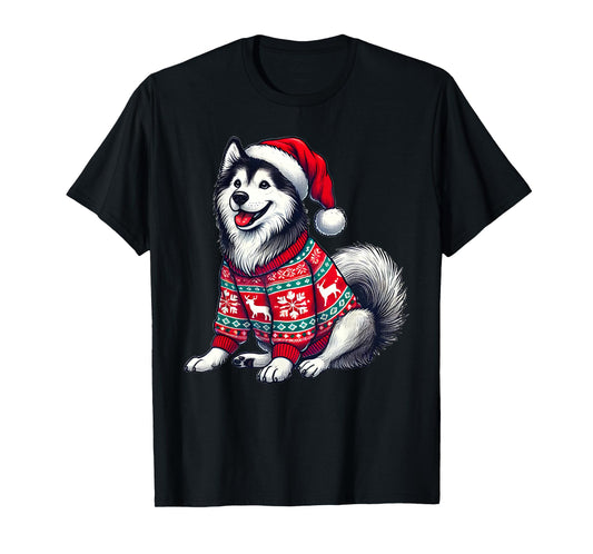 Siberian Husky Dog Ugly Sweater Santa Hat Christmas T-Shirt