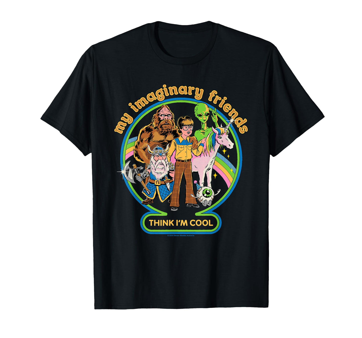 My Imaginary Friends Unicorn Alien Bigfoot Retro Adult Humor T-Shirt