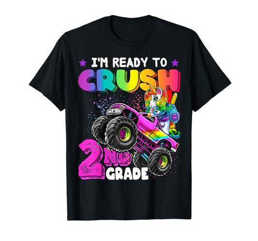 2nd Grade Unicorn Monster Truck Back to School Gift Girls T-Shirt