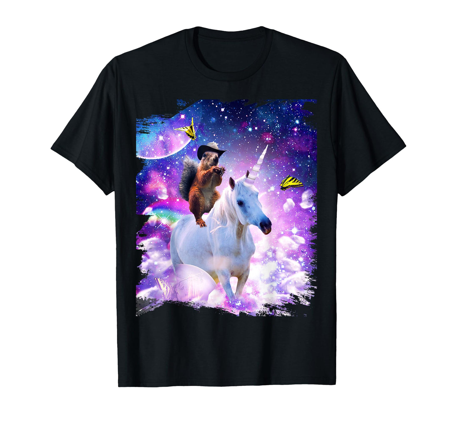 Random Galaxy Cowboy Squirrel Riding Unicorn T-Shirt