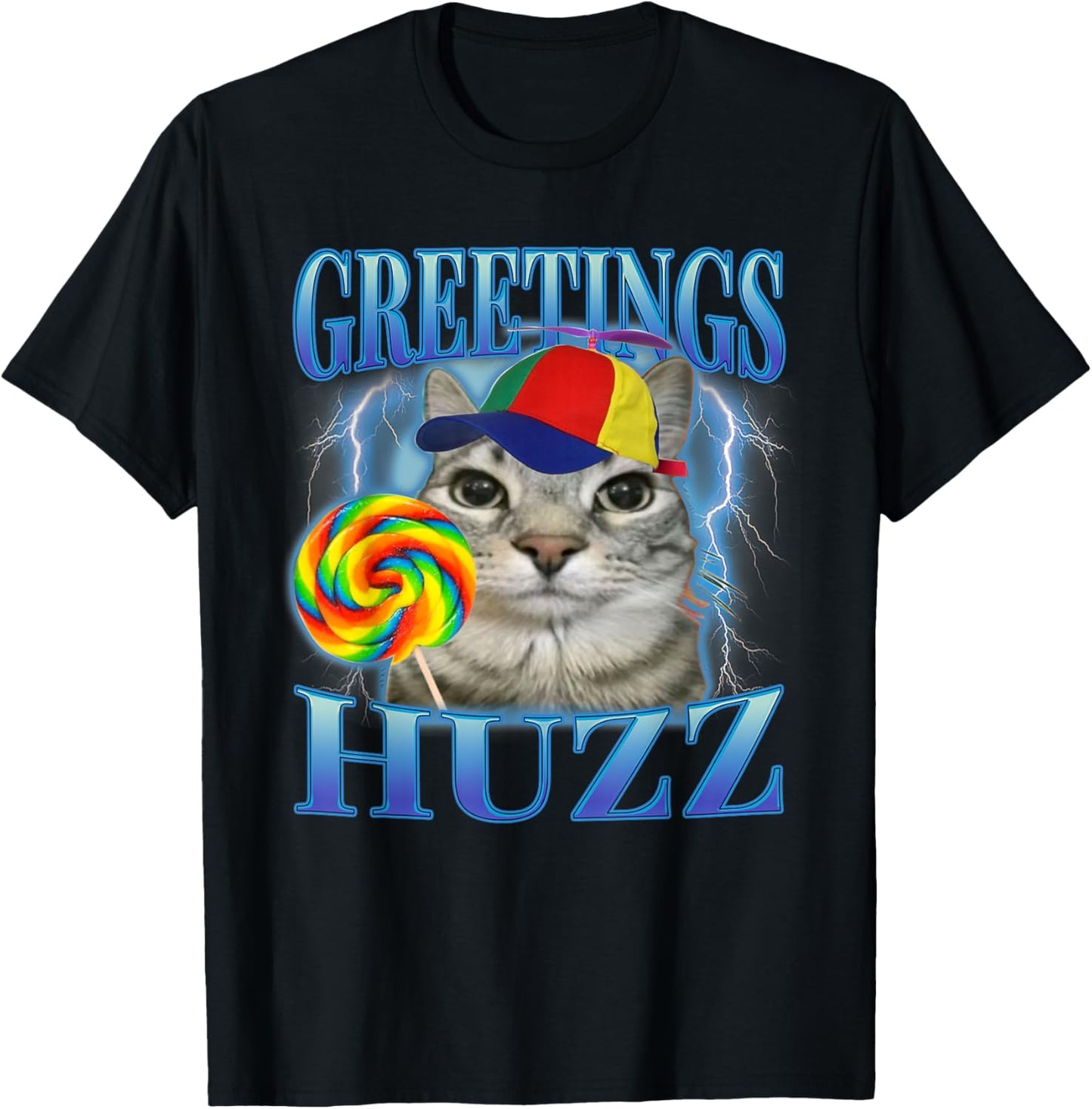 Lollipop Cat Meme Greetings Huzz Funny Silly Cats Brainrot T-Shirt