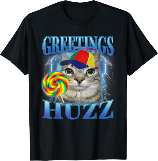 Lollipop Cat Meme Greetings Huzz Funny Silly Cats Brainrot T-Shirt