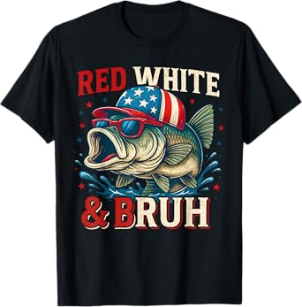 Patriotic Red White & Bruh America Fish Fishing 4th Of July T-Shirt