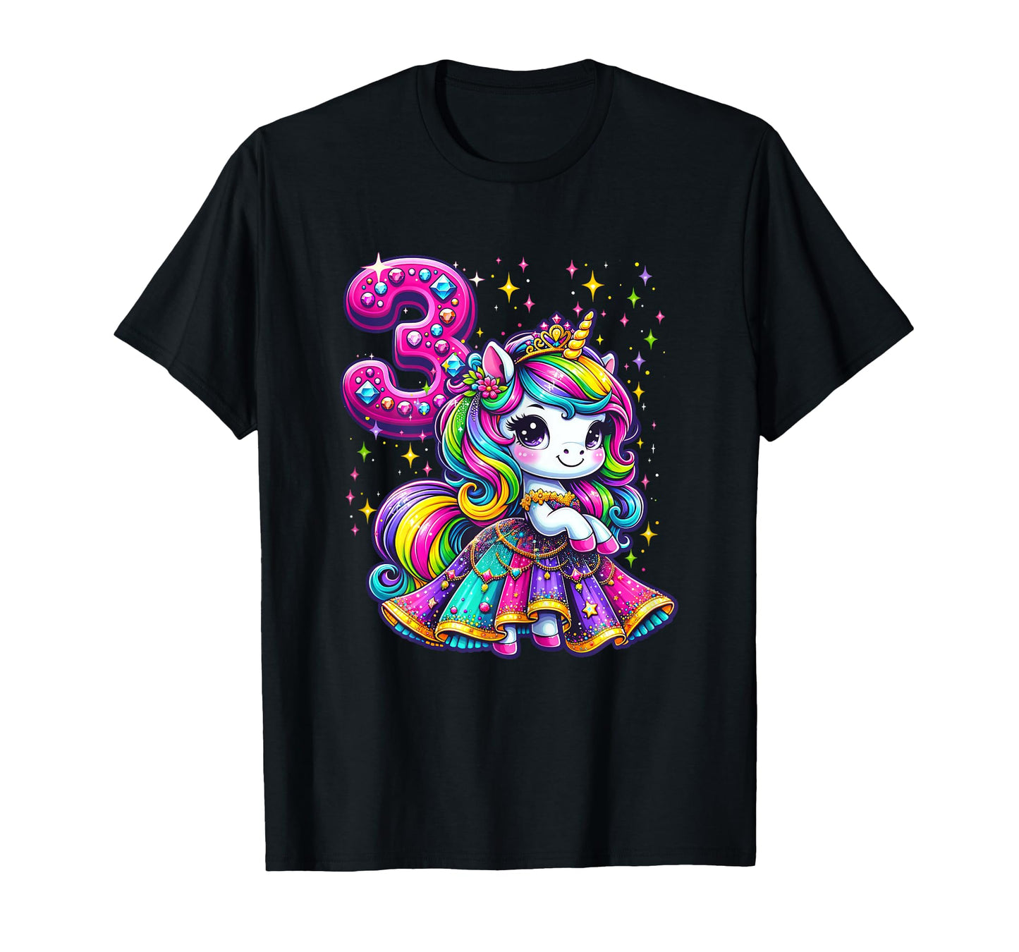 Unicorn Princess 3rd Birthday 3 Year Old Party Girls Outfit T-Shirt