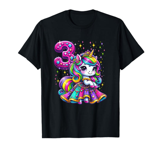 Unicorn Princess 3rd Birthday 3 Year Old Party Girls Outfit T-Shirt
