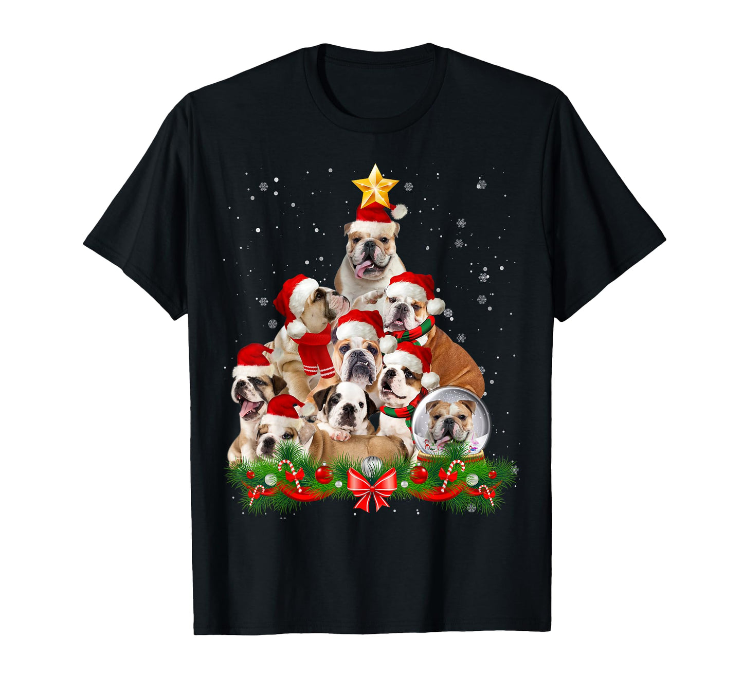 Funny Bulldog Dog Christmas Tree T-Shirt for Men Women