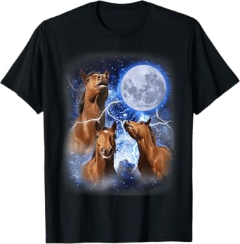 3 Horses Moon Howl at the Moon Majestic Equestrian Mountain T-Shirt