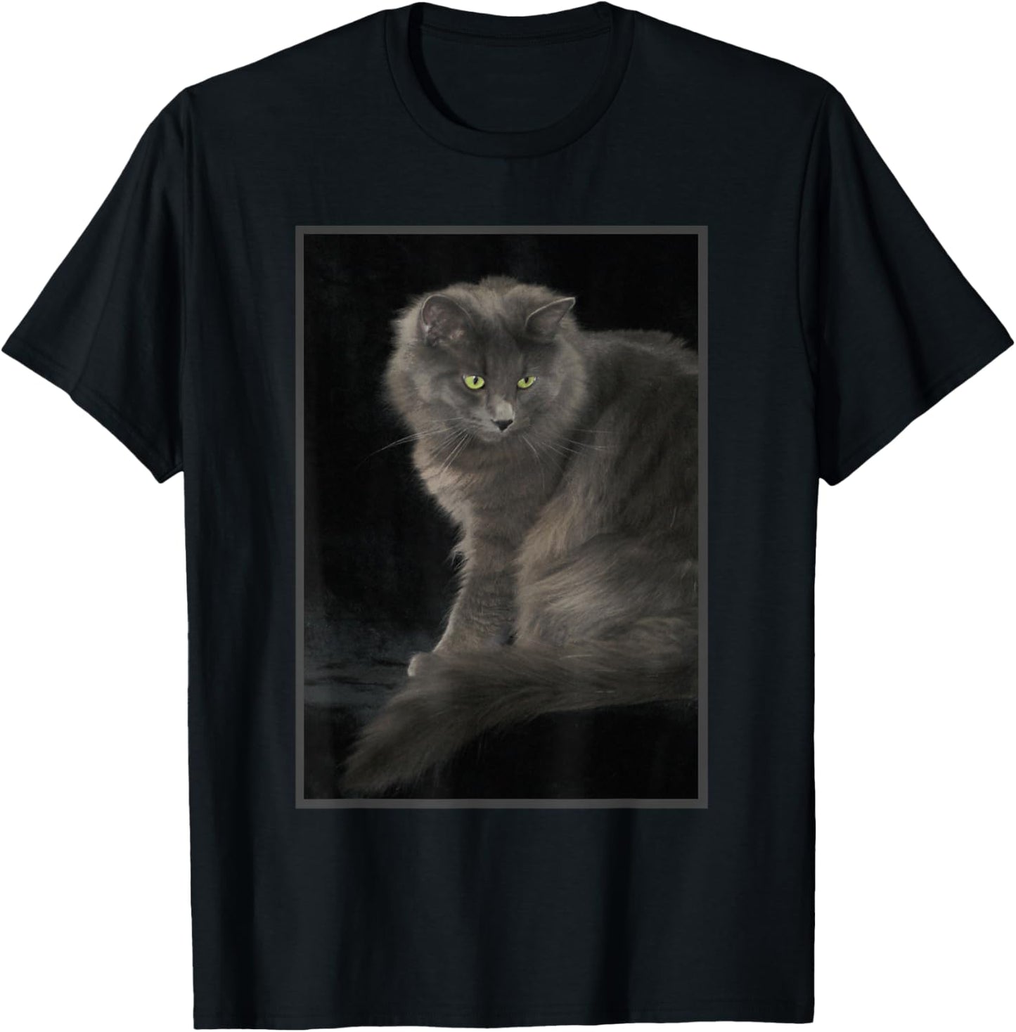 Gray Cat T-Shirt for Men - Adults - Unisex - Black - Short Sleeve - Small