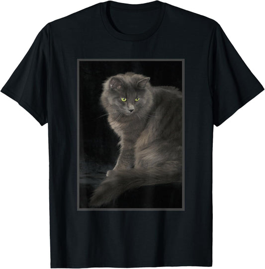 Gray Cat T-Shirt for Men - Adults - Unisex - Black - Short Sleeve - Small