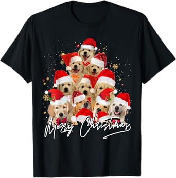 Golden Retriever Santa Hat Xmas Dogs Merry Christmas Graphic T-Shirt