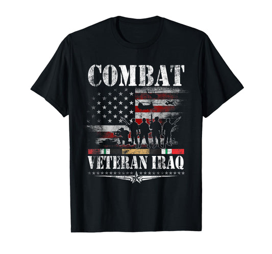 Combat Veteran Iraq T-Shirt Iraq War Service Flag Patriotic T-Shirt